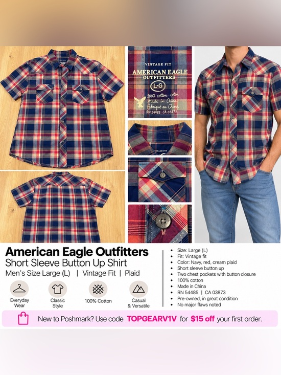 American Eagle Outfitters Other - American Eagle
Navy and Red Plaid Short-Sleeve Men's Shirt
